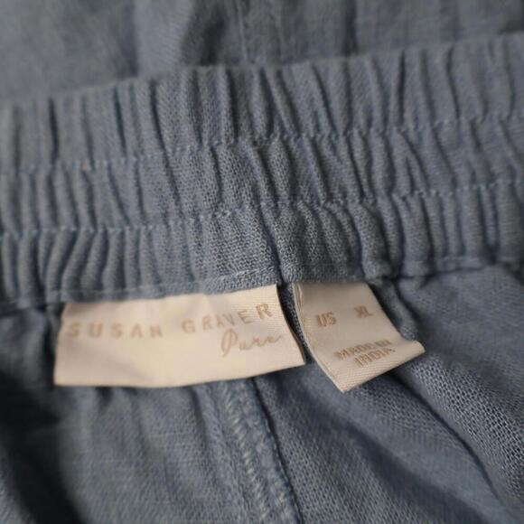 Susan Graver Pure Blue Linen Blend Pull On Pants XL Coastal Lagenlook Breathable - Picture 4 of 7